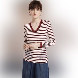 NWT DESIGUAL $65 Red stripe, top with red lace accent, size small (US size XS)